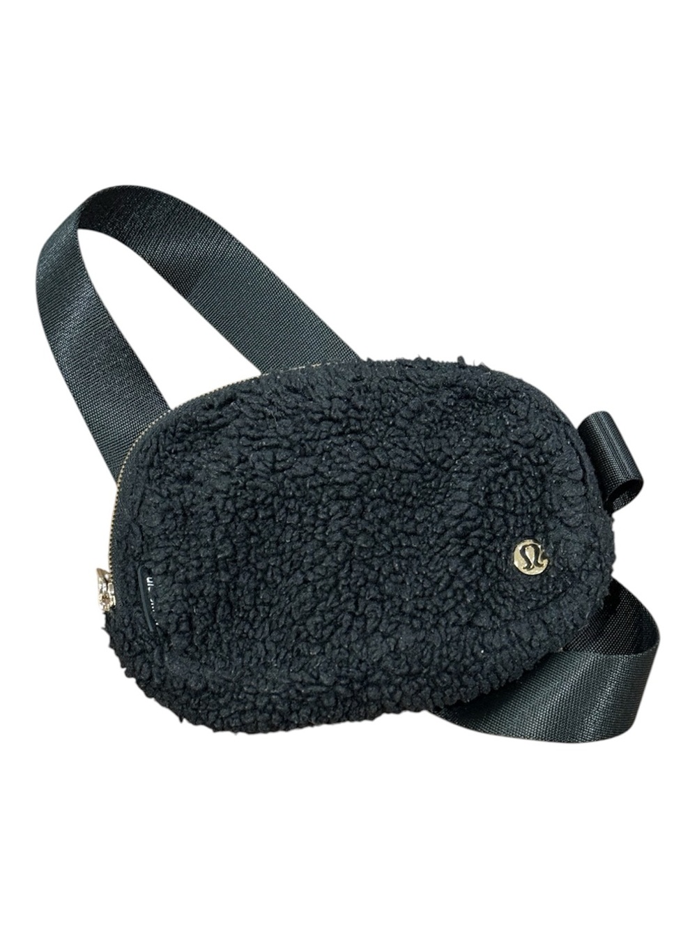 Lululemon Everywhere Belt Bag Textured Black Sherpa Fleece Gold Hardware